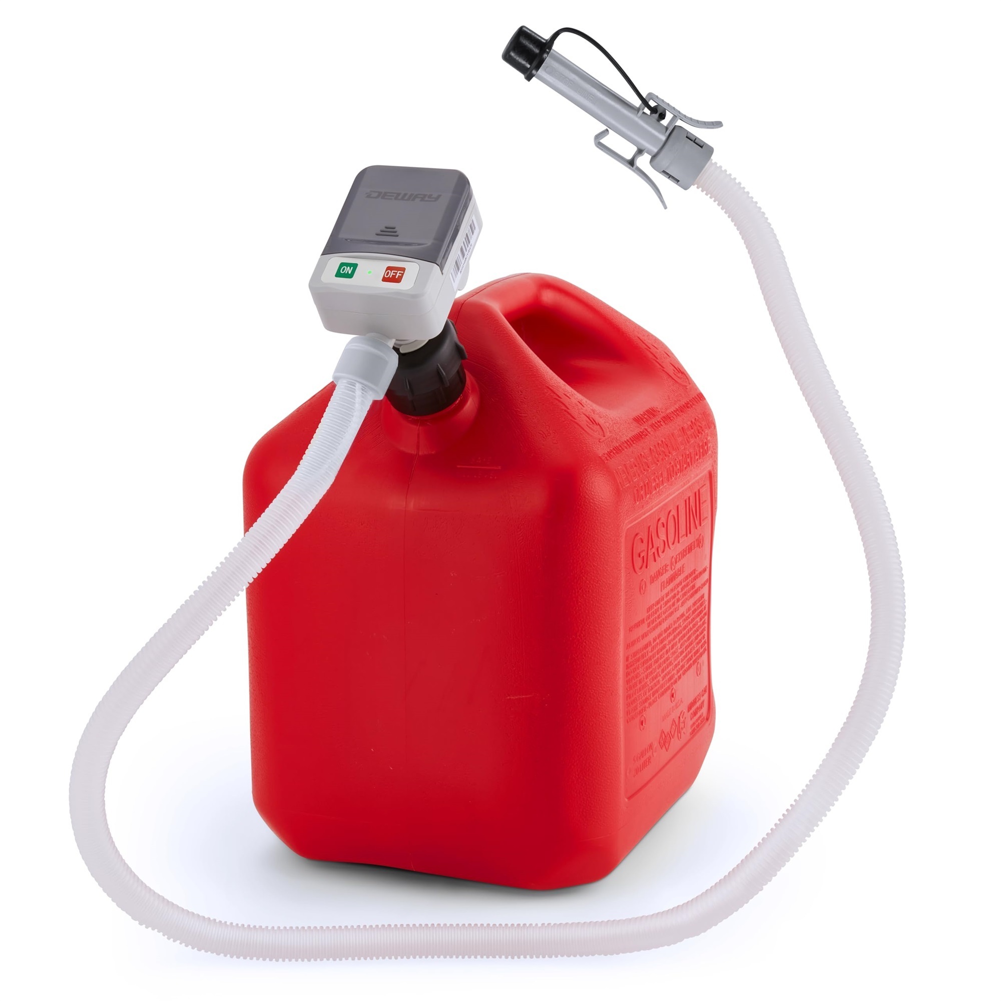 Deway Battery Powered Fuel Transfer Pump — Auto-Shutoff Nozzle, 51in. Hose, 3 Adapters, 2.4 GPM, Model# WAYPUMP20